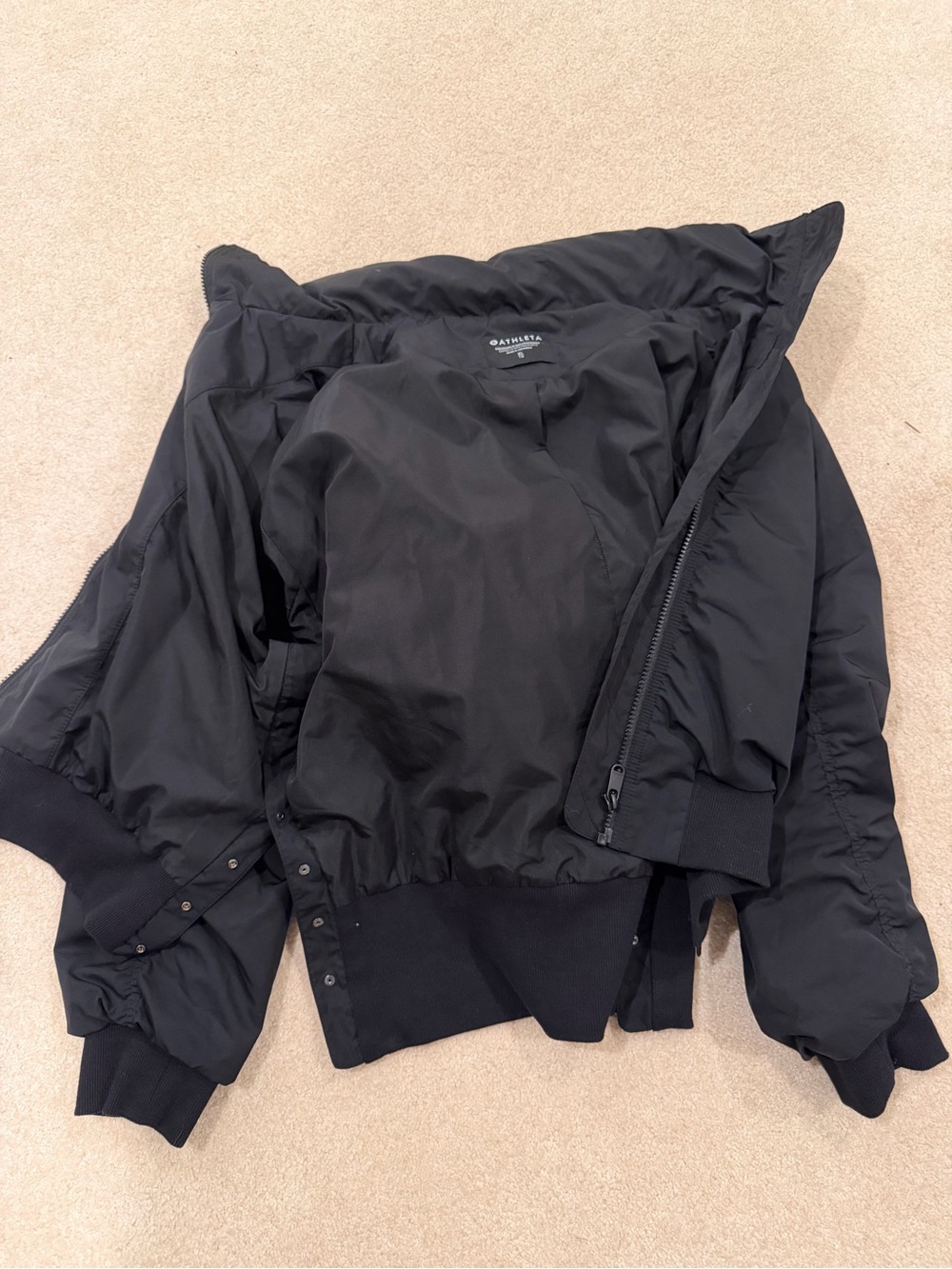 Athleta Black Ruched Bomber Jacket XL Lightweight Full Zip